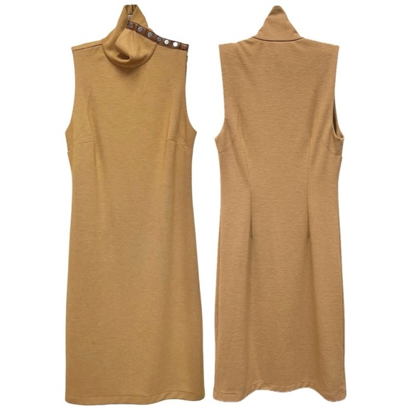 Ralph Lauren Sport Sleeveless Stretch Leather Snap Mock Neck Midi Dress Small - Picture 9 of 9